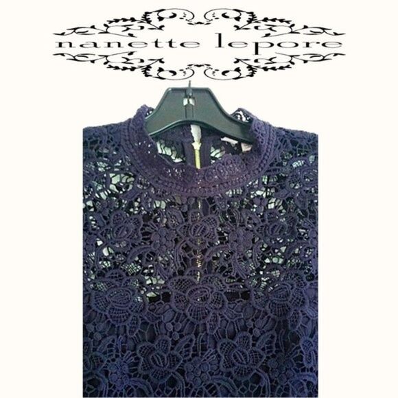 NANETTE LEPORE NEW Romantic Floral Allover Embossed/Scalloped ELace Top S - Picture 6 of 12